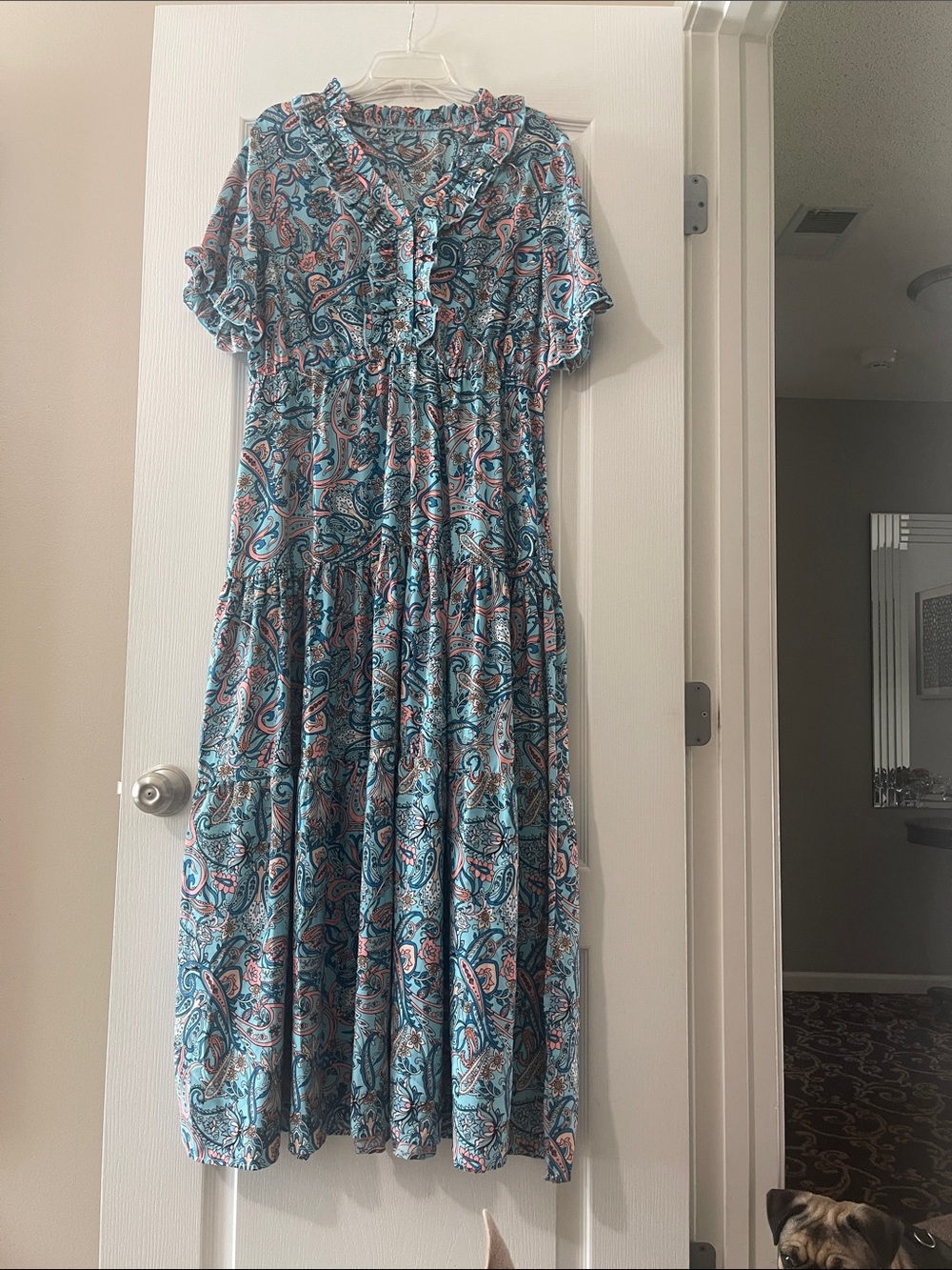 Paisley Tiered Maxi Dress in Blue and Peach